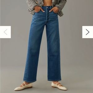 Levis's Ribcage Straight High Rise Cropped Wide Dark Wash Denim Jeans Size 30